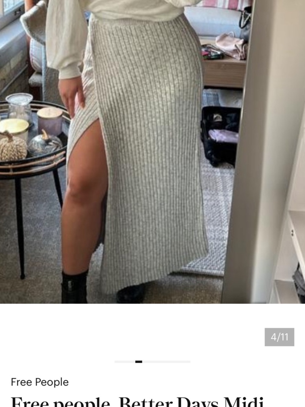 Free People Better Days Sweater Ribbed Midi Skirt with High Side Slit - Picture 4 of 7